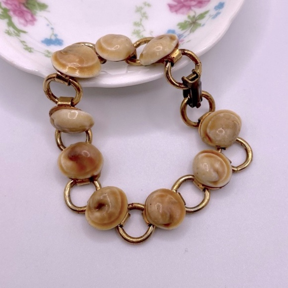 Vintage Shell Brass Book Chain Bracelet